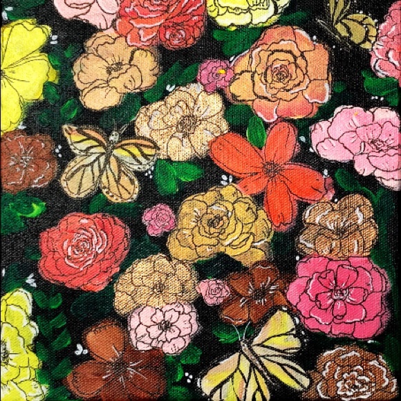 Original flower mosaic acrylic painting on canvas board wall art - Picture 1 of 4